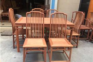 缅甸花梨梳背椅长方餐桌7件套