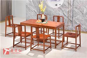 缅甸花梨明式四面平长方餐桌7件套