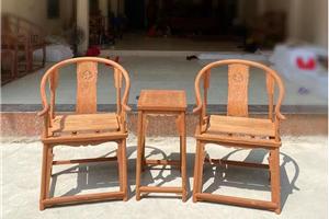 缅甸花梨透雕螭龙纹圈椅3件套